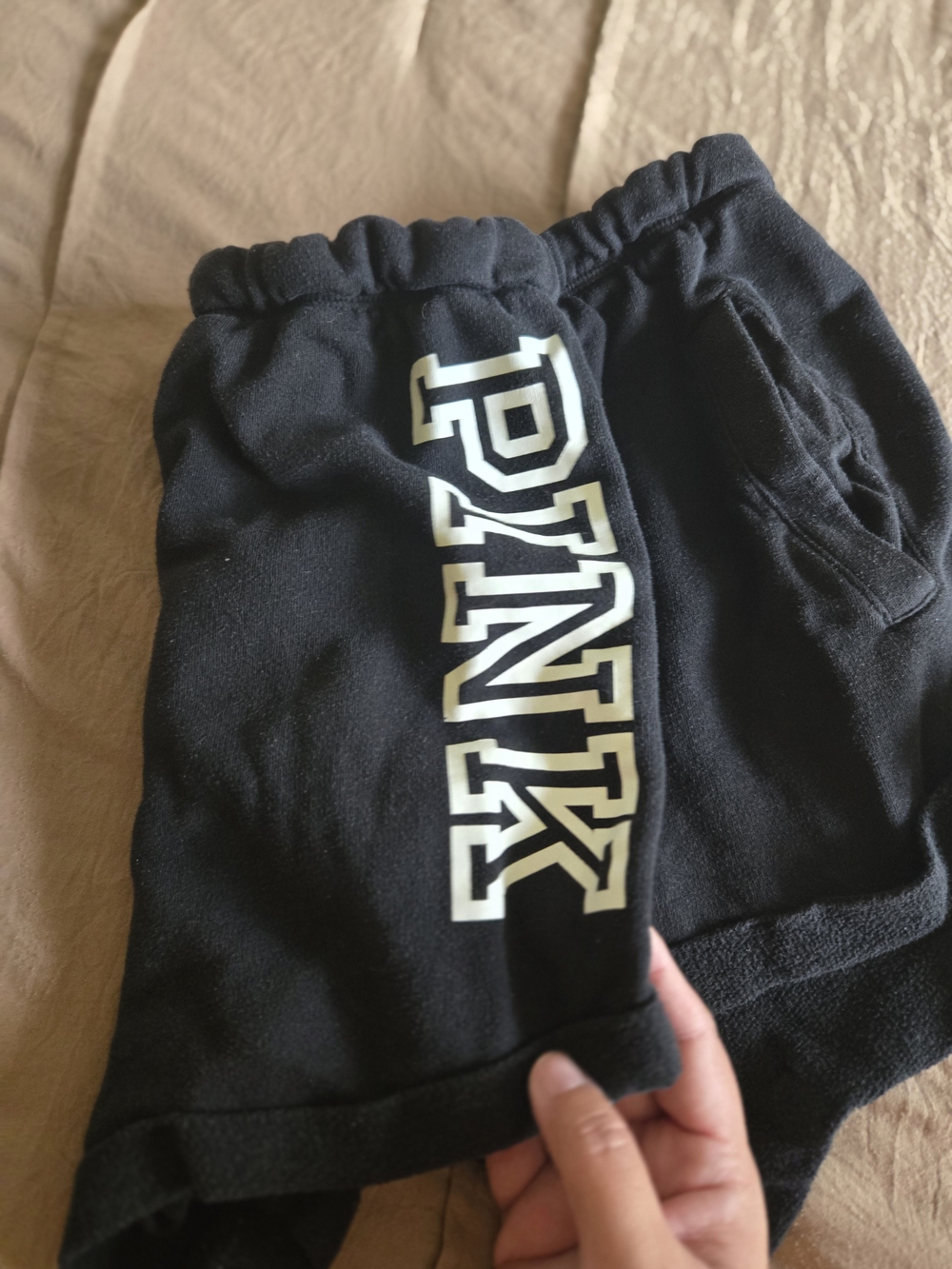 PINK Victoria's Secret Black Fleece Shorts with White Logo